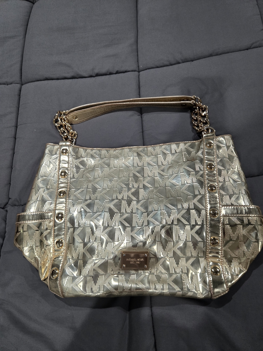 Michael Kors Gold MK Signature Chain Shoulder Bag